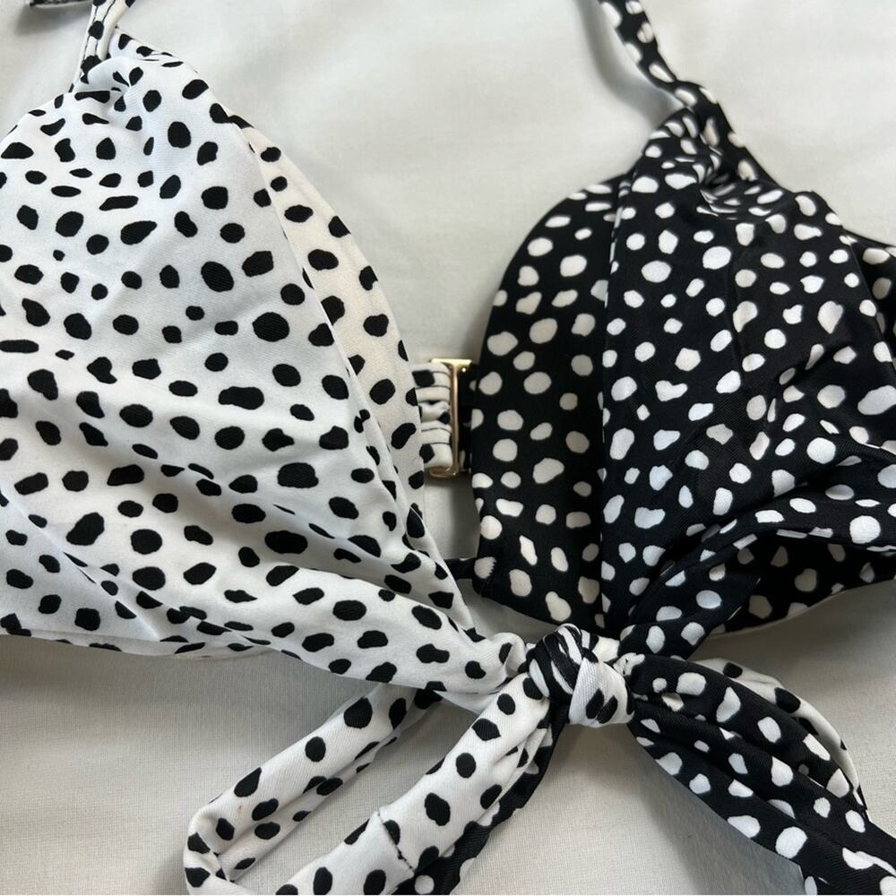 Victoria's Secret Swim Suit Bikini Size 32B Top Black White Dots Underwire Retro - Picture 2 of 4